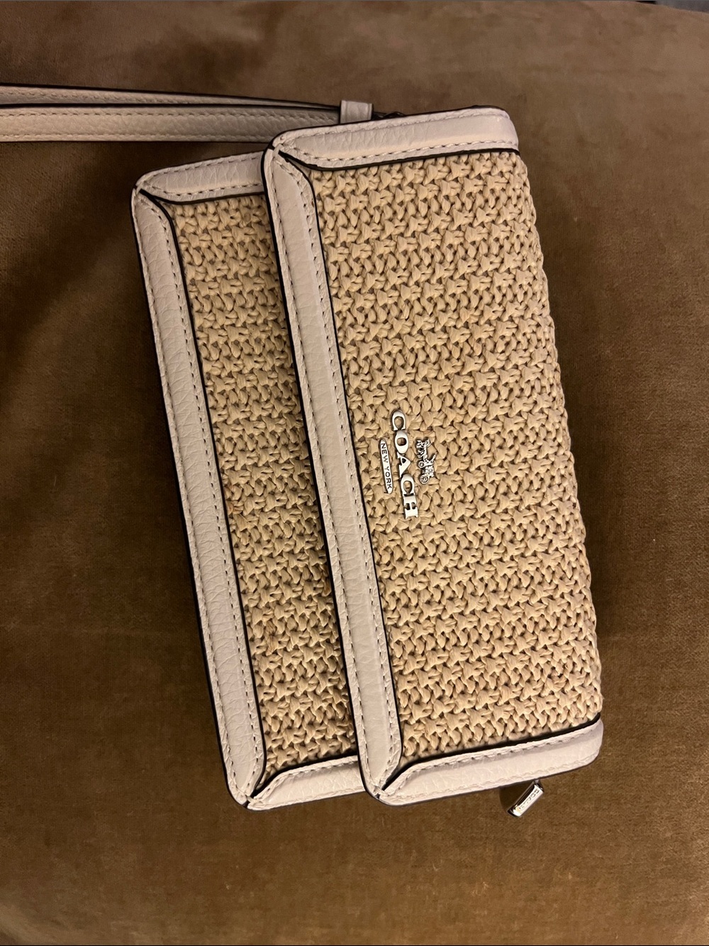Coach Natural Straw-Style wristlet with Cream Trim